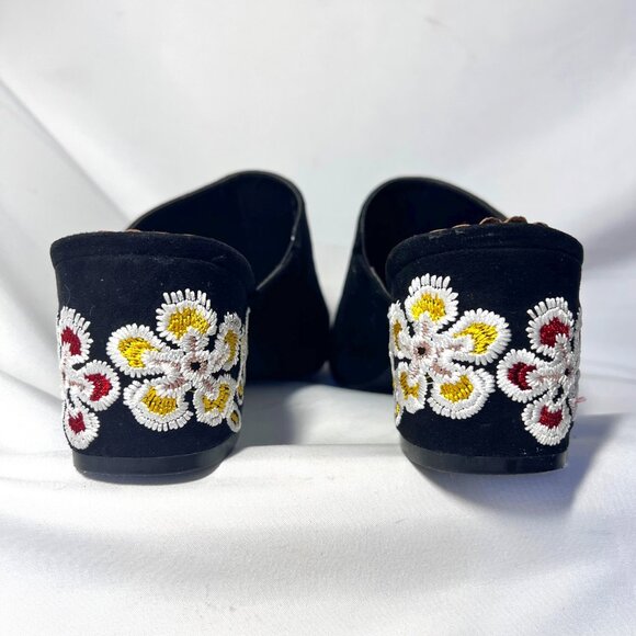 Restricted Women's Slip On Block 2 1/2" Heels-Black Floral Embroidered-Open Toe - Picture 9 of 16